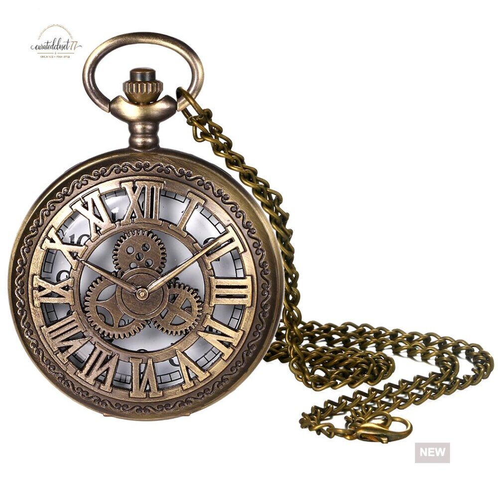 Steampunk Retro Pocket Watch Pendant Necklace Vintage Gear Design Quartz